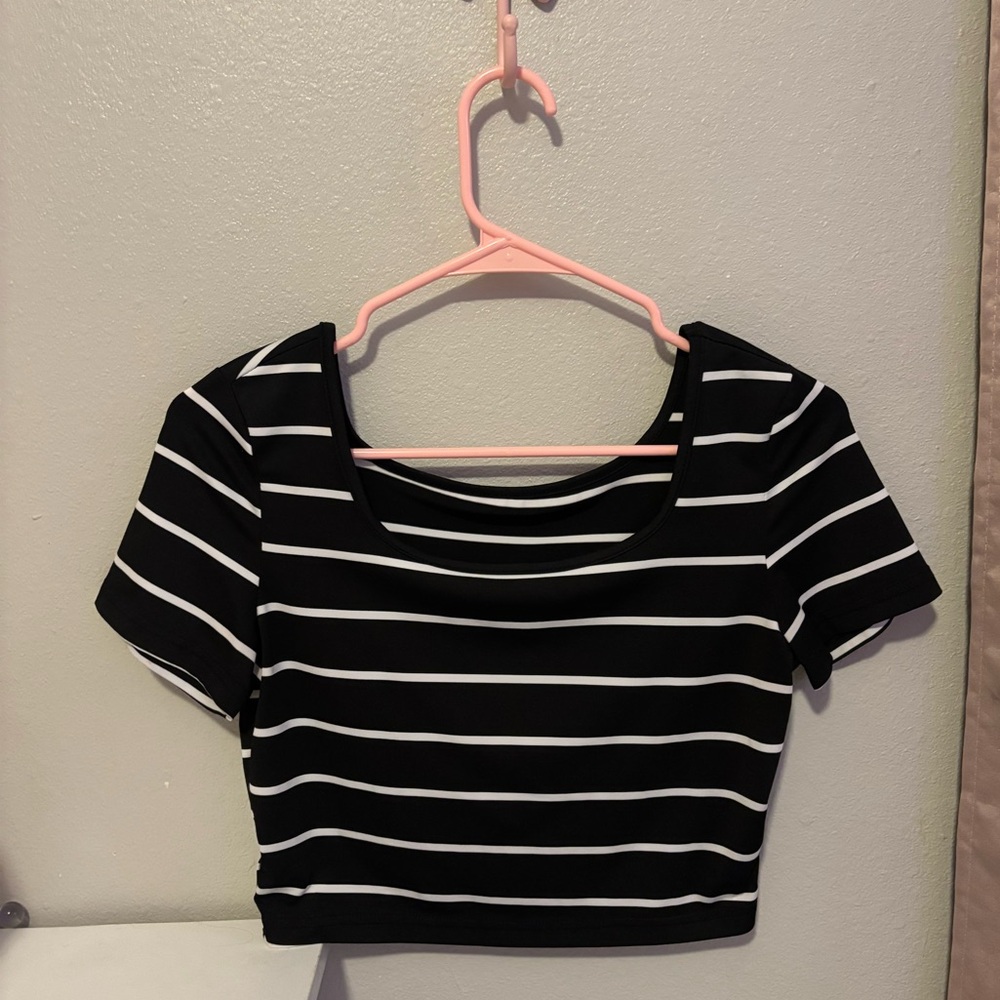 Black and White Striped Crop Top